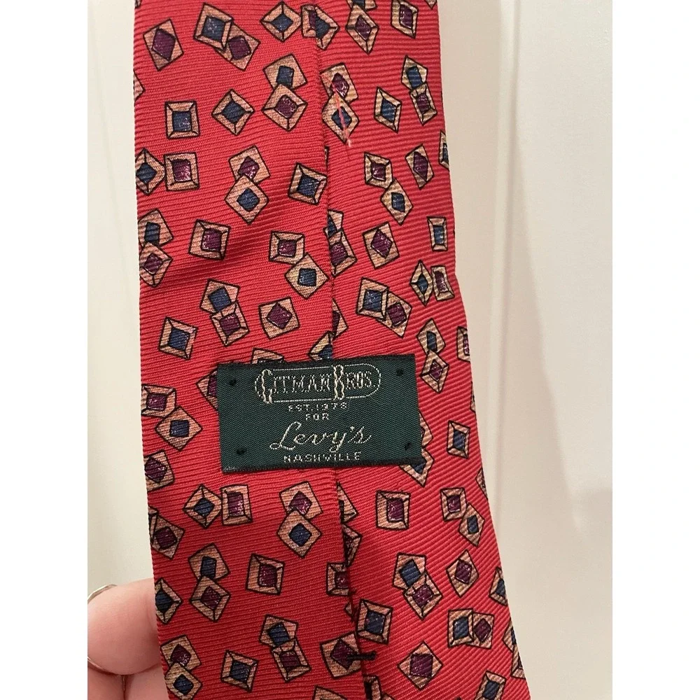 Gitman‎ Bros For Levy's Nashville Men's Neck Tie Pure Silk Red Geometric Vintage